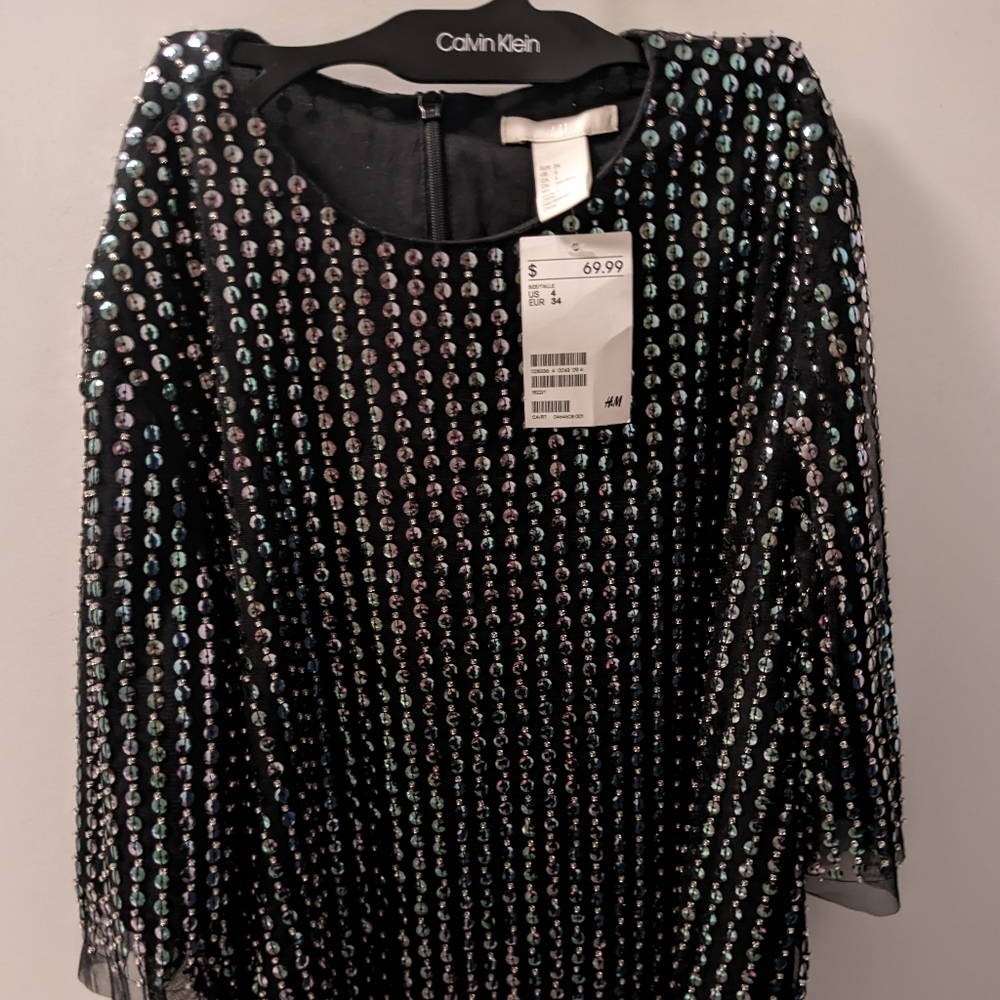 H&M Black sequin top and tunic - size 4 NWT